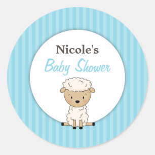 Boy Lamb Baby shower Blauwe Streep Ronde Sticker