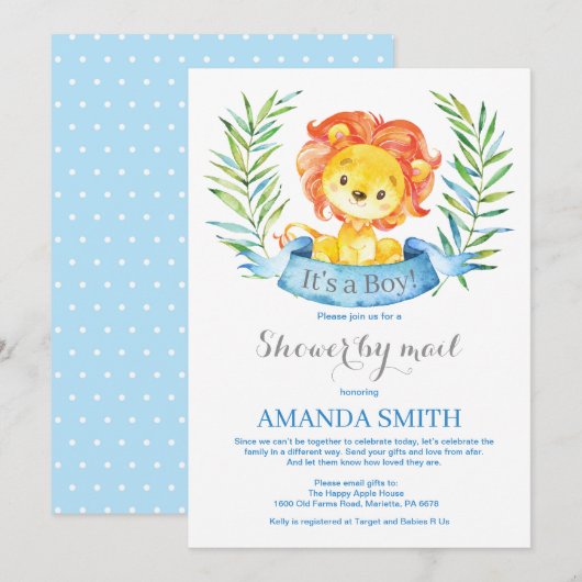 Boy Lion Baby shower door de Uitnodiging van de Po (Voorkant / Achterkant)