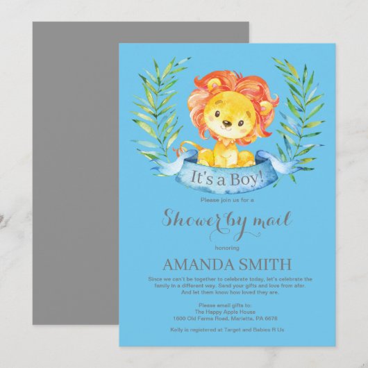 Boy Lion Baby shower door de Uitnodiging van de Po (Voorkant / Achterkant)