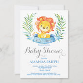 Boy Lion Baby shower Invitation Blue en Grey Kaart (Voorkant)