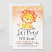 Boy Lion Verjaardagsfeest Oranje Uitnodiging (Voorkant)