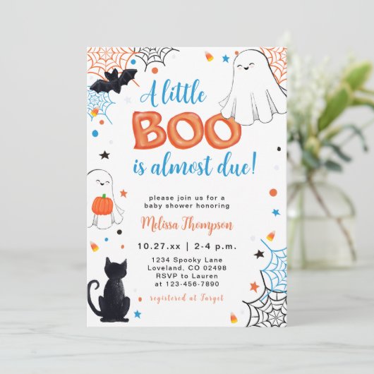 Boy Little Boo Ghost Halloween Baby shower Kaart (Staand voorkant)