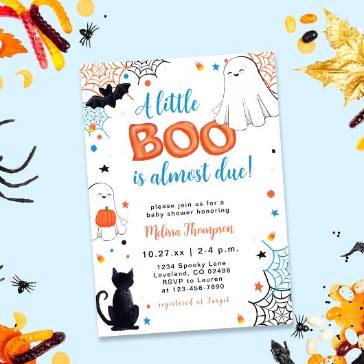 Boy Little Boo Ghost Halloween Baby shower Kaart