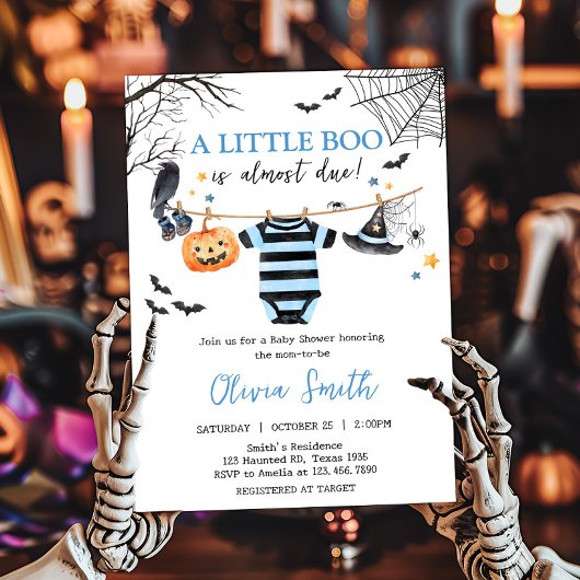 Boy Little Boo Halloween Pumpkin Baby shower Kaart