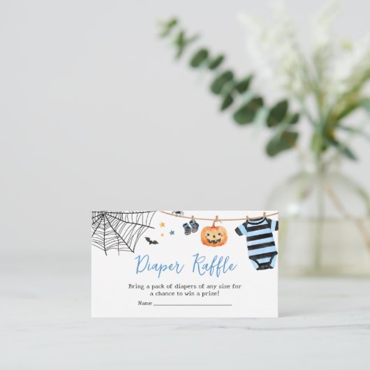 Boy Little Boo Halloween Pumpkin Luier Raffle Informatiekaartje (Staand voorkant)