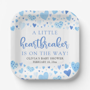 Boy Little Heartbreaker Blue Valentijn Baby shower Papieren Bordje