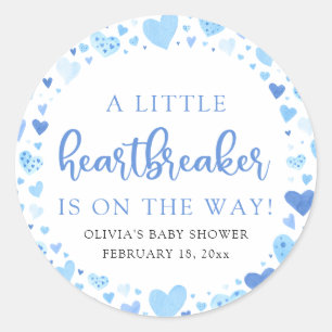Boy Little Heartbreaker Blue Valentijn Baby shower Ronde Sticker