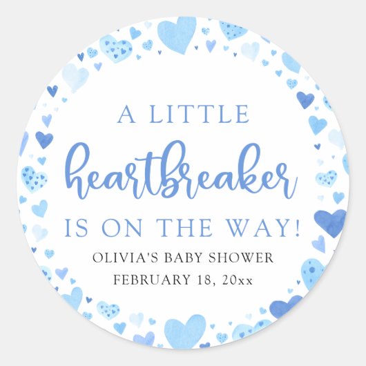 Boy Little Heartbreaker Blue Valentijn Baby shower Ronde Sticker (Voorkant)