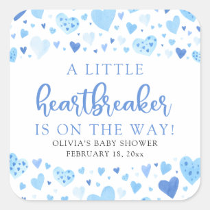 Boy Little Heartbreaker Blue Valentijn Baby shower Vierkante Sticker