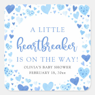 Boy Little Heartbreaker Blue Valentijn Baby shower Vierkante Sticker