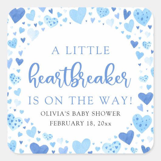 Boy Little Heartbreaker Blue Valentijn Baby shower Vierkante Sticker (Voorkant)