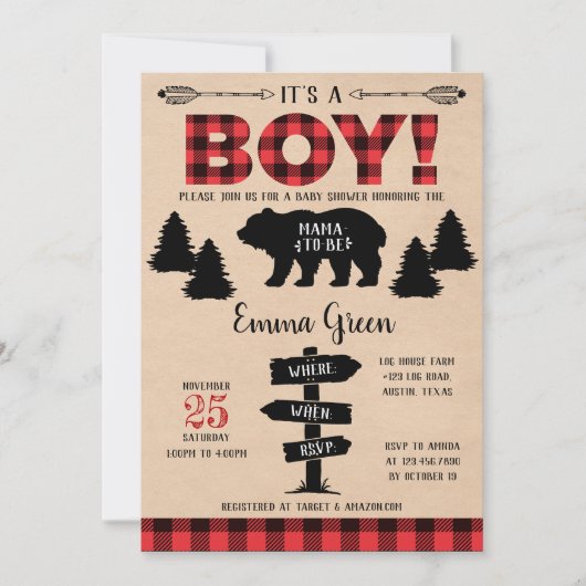 Boy Lumberjack Baby shower Kaart (Voorkant)