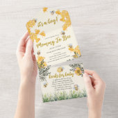Boy Mama naar Bee Schattige Honeycomb Baby shower All In One Uitnodiging (Afscheurbaar)