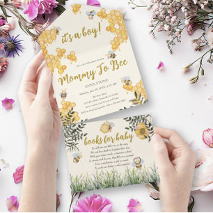 Boy Mama naar Bee Schattige Honeycomb Baby shower All In One Uitnodiging