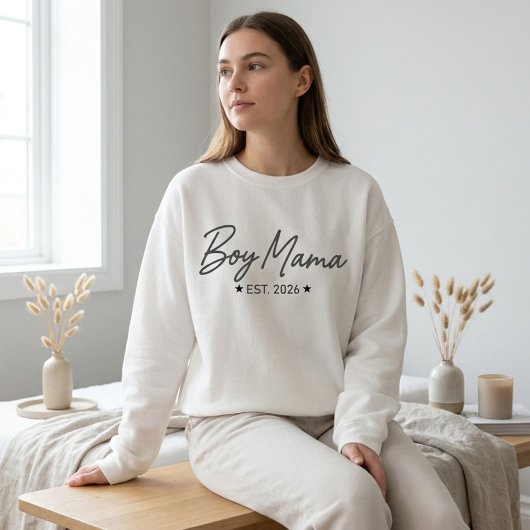 Boy Mama Script Est Year Elegant Motherhood Text Trui