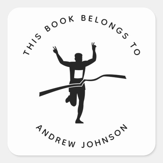 Boy Marathon Runner Track Athlete Bookplate Vierkante Sticker (Voorkant)