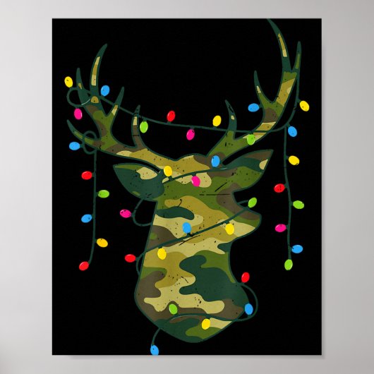 Boy Men Camo Deer Hunting Christmas Light Pajama P Poster (Voorkant)