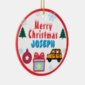Boy Merry Christmas Trees Orange Car Keramisch Ornament (Rechts)