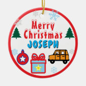 Boy Merry Christmas Trees Orange Car Keramisch Ornament (Voorkant)