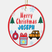 Boy Merry Christmas Trees Orange Car Keramisch Ornament (Links)