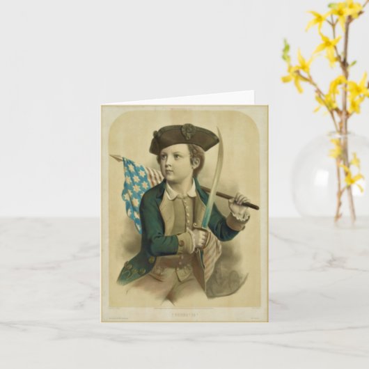 Boy met Amerikaanse Flag Note Kaart (Gele Bloem)