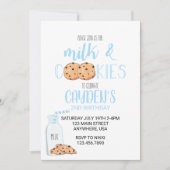 Boy Milk and Cookies Blue Birthday Invitation Kaart (Voorkant)