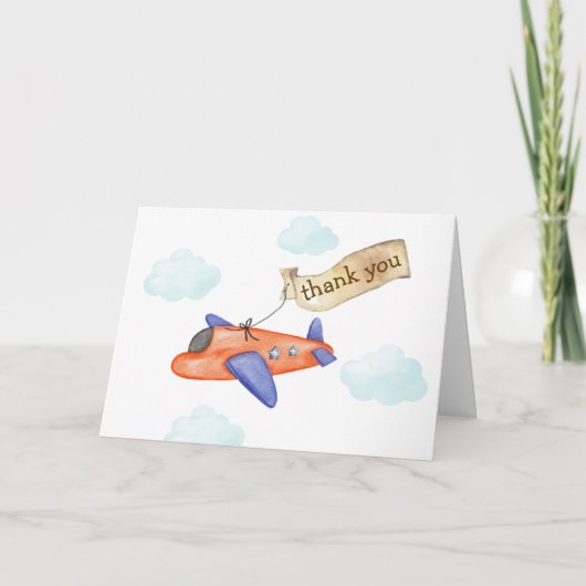Boy Minimal Aviator Airplane Baby Shower Bedankkaart (Voorkant)