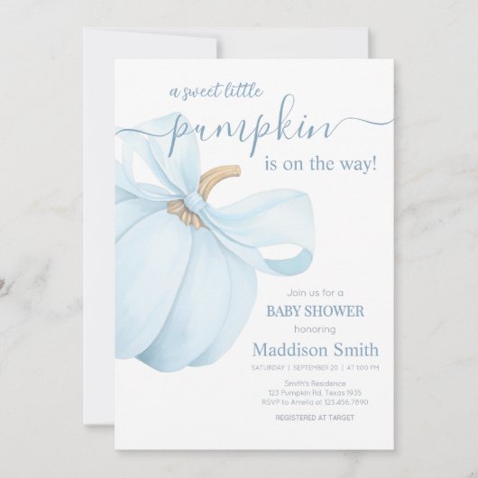 Boy Minimalist Little Pumpkin Baby Shower Kaart (Voorkant)