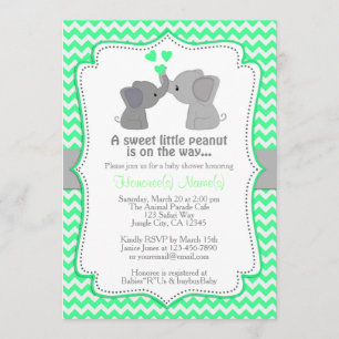 Boy Mint Elephant Baby Shower Invitations Chev 362 Kaart