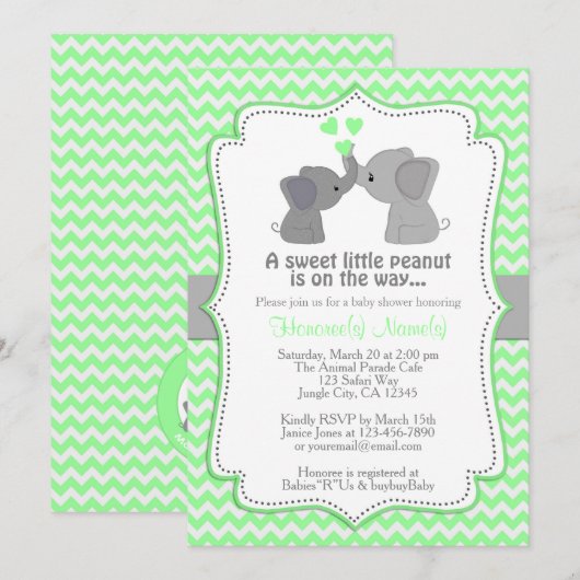 Boy Mint Elephant Baby Shower Uitnodigingen Chev 3 (Voorkant / Achterkant)