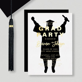 Boy Modern Black Gold Graduation Party Folie Uitnodiging
