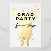 Boy Modern Black Gold Graduation Party Folie Uitnodiging (Voorkant)