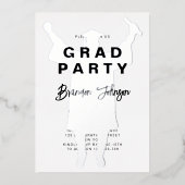 Boy Modern Black Silver Graduation Party Folie Uitnodiging (Voorkant)