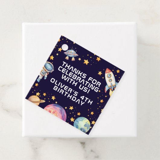 Boy Modern Space Rocket Ship Verjaardagsfeest Favo Bedankjes Labels (In situ)