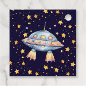 Boy Modern Space Rocket Ship Verjaardagsfeest Favo Bedankjes Labels (Achterkant)