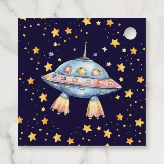 Boy Modern Space Rocket Ship Verjaardagsfeest Favo Bedankjes Labels (Achterkant)