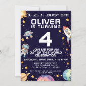 Boy Modern Space Rocket Ship Verjaardagsfeestje Kaart (Voorkant)
