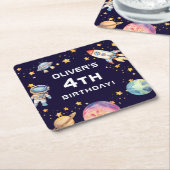 Boy Modern Space Rocket Ship Verjaardagsfeestje Kartonnen Onderzetters (Schuin)