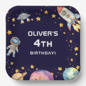 Boy Modern Space Rocket Ship Verjaardagsfeestje Papieren Bordje (Voorkant)