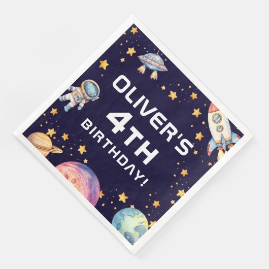 Boy Modern Space Rocket Ship Verjaardagsfeestje Servet (Hoek)