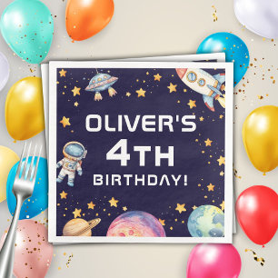 Boy Modern Space Rocket Ship Verjaardagsfeestje Servet