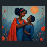 Boy, Mom, and Happiness Perfect Poster<br><div class="desc">A boy and his mother in a garden this digital art AI displays the joy and happiness a mother and her son have in each other's presence. This brilliantly bright blue and orange colors is very expressive and will show up brilliantly on any wall in your home, Office, or even...</div>