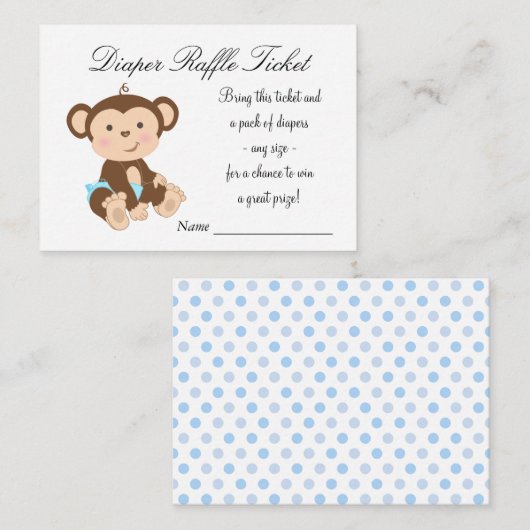 Boy Monkey Luier Raffle Tickets Informatiekaartje (Voorkant / Achterkant)