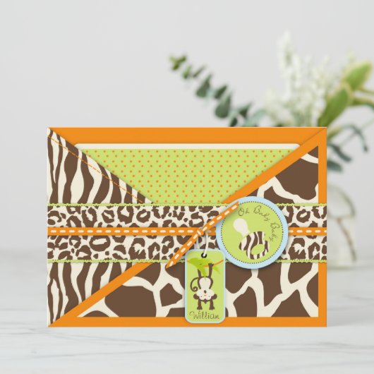 Boy Monkey Oerwoud Safari Baby shower Kaart (Staand voorkant)