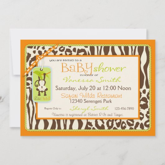 Boy Monkey Oerwoud Safari Baby shower Kaart (Achterkant)