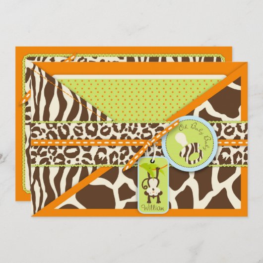 Boy Monkey Oerwoud Safari Baby shower Kaart (Voorkant / Achterkant)