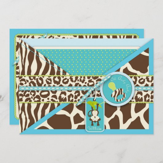 Boy Monkey Oerwoud Safari Baby shower Kaart (Voorkant / Achterkant)