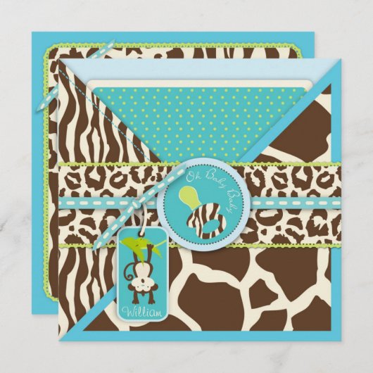 Boy Monkey Oerwoud Safari Baby shower Kaart (Voorkant / Achterkant)