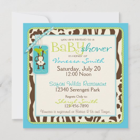 Boy Monkey Oerwoud Safari Baby shower Kaart (Achterkant)