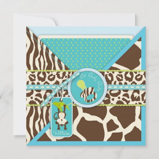 Boy Monkey Oerwoud Safari Baby shower Kaart (Voorkant)